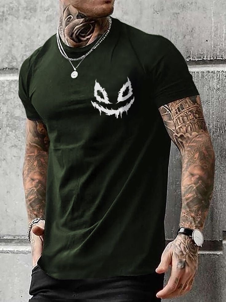 Camiseta Masculina Evil Smile - Algodón Licrado Premium Verde Militar