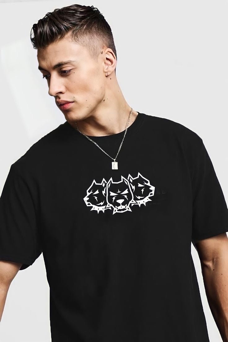 Camiseta Masculina Triple Cerberus - Algodón Licrado Premium Negro