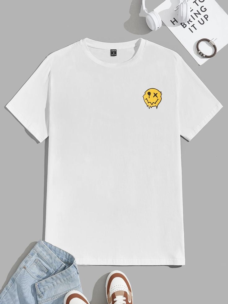 Camiseta Masculina Drippy Smiley - Algodón Licrado Premium Blanco