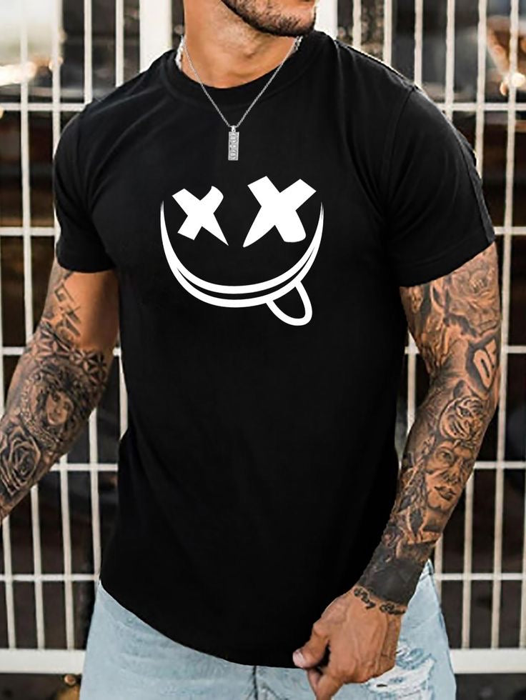 Camiseta Masculina Crazy Tongue Smiley - Algodón Licrado Premium Negro