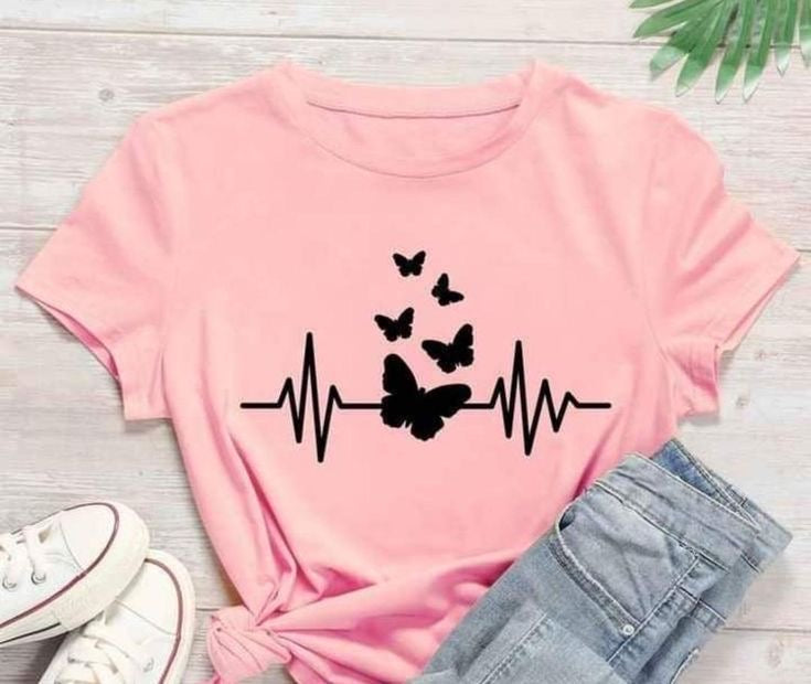 Camiseta Femenina Butterfly Heartbeat - Algodón Licrado Premium