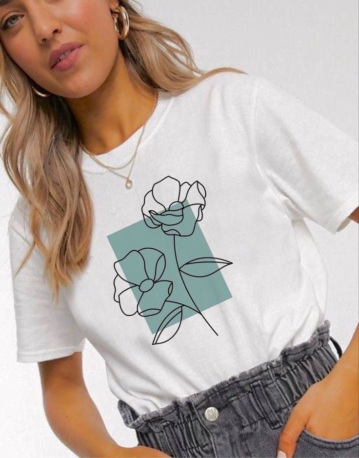 Camiseta Femenina Botanical Line Art - Algodón Licrado Premium