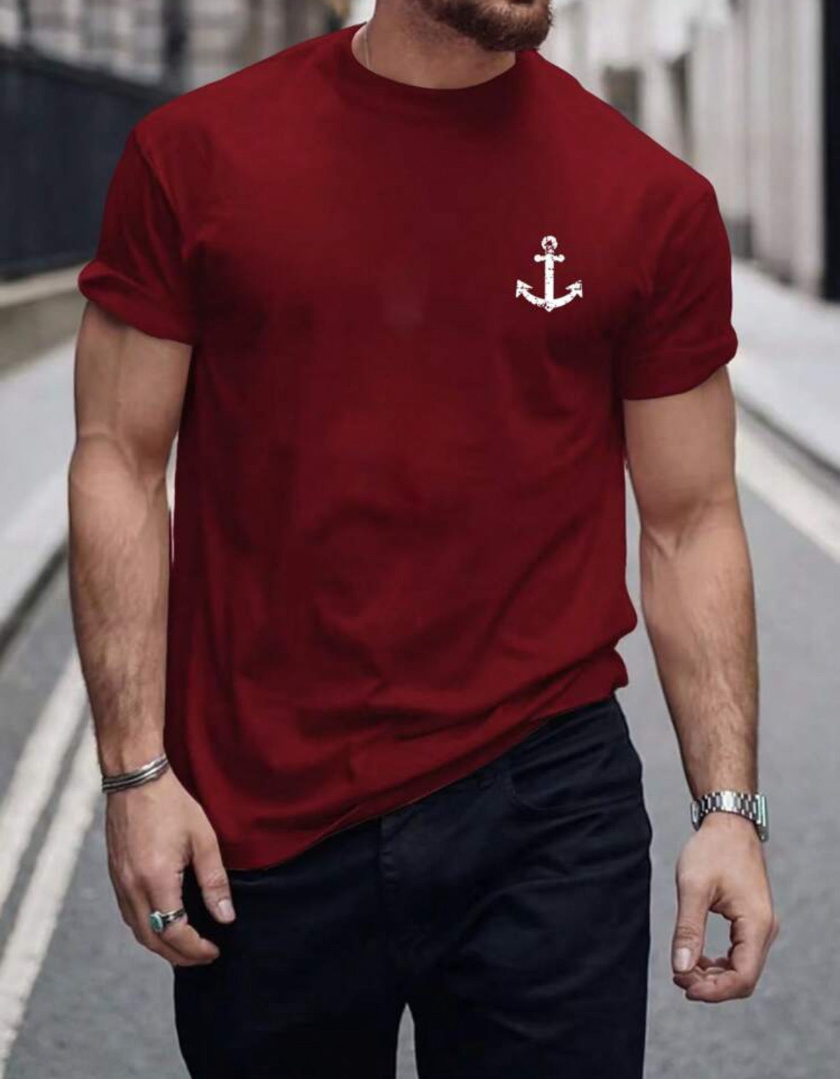 Camiseta Masculina Classic Anchor - Algodón Licrado Premium Vinotinto